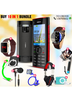 10 in 1 Bundle Offer , Nokia X2-00 Mobile Phone ,Portable USB LED Lamp, Wired Earphones, Ring Holder, Headphone, Mobile Holder, Macra Watch, Yazol Watch, Selfie Stick, Mp3 Player